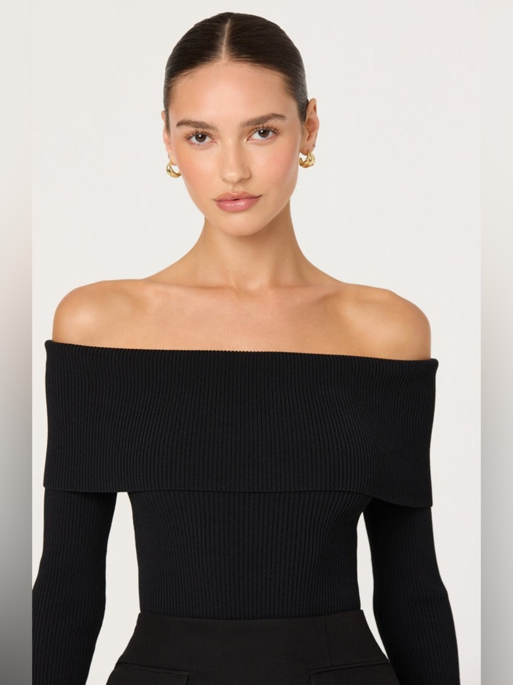 Astr Lidia Ribbed Off Shoulder Sweater